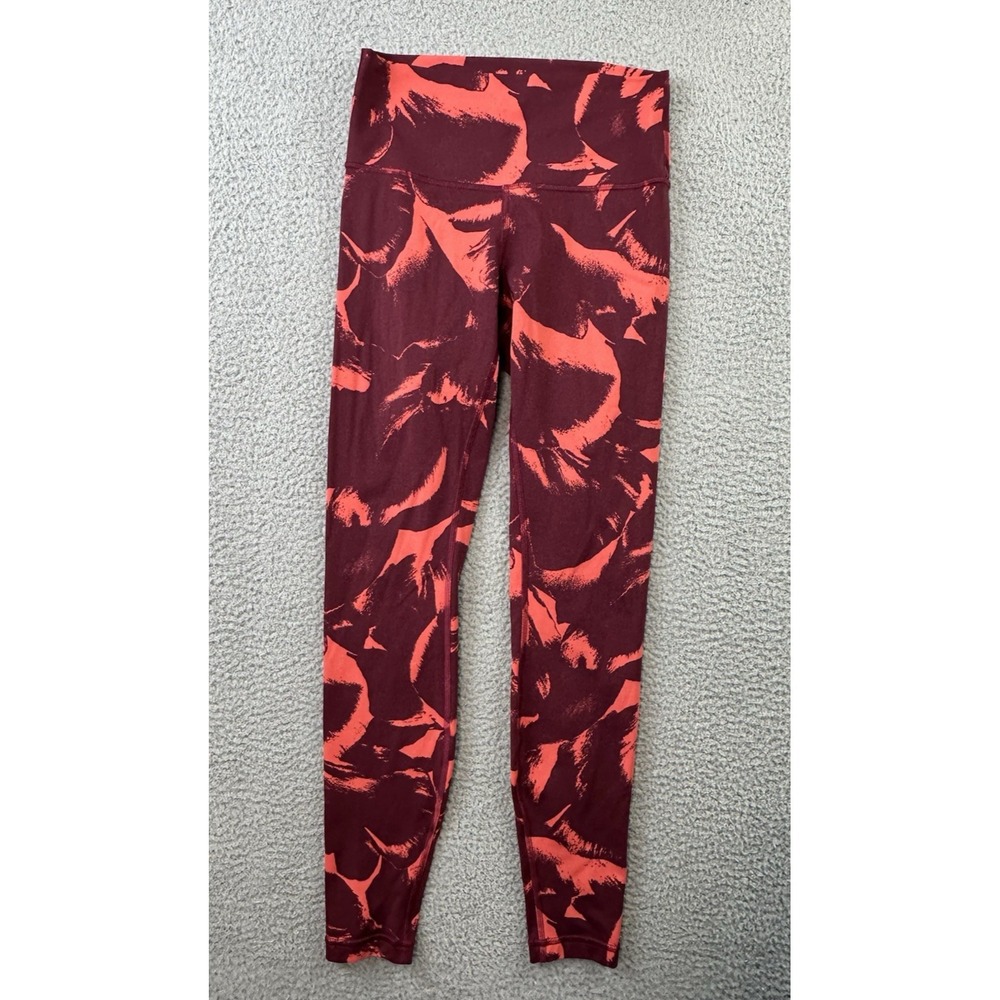 Lululemon Wunder Under Leggings Womens 6 Flower Pop Poppy Coral Deep Red Nulux